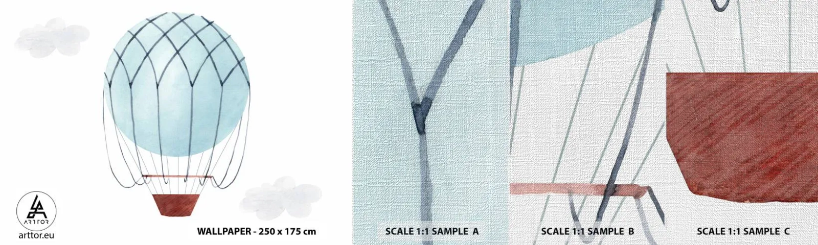 Fototapeta Próbka Premium Canvas - Cały w chmurach - Dziecięcy, Balon, Minimalizm - 100x30 cm