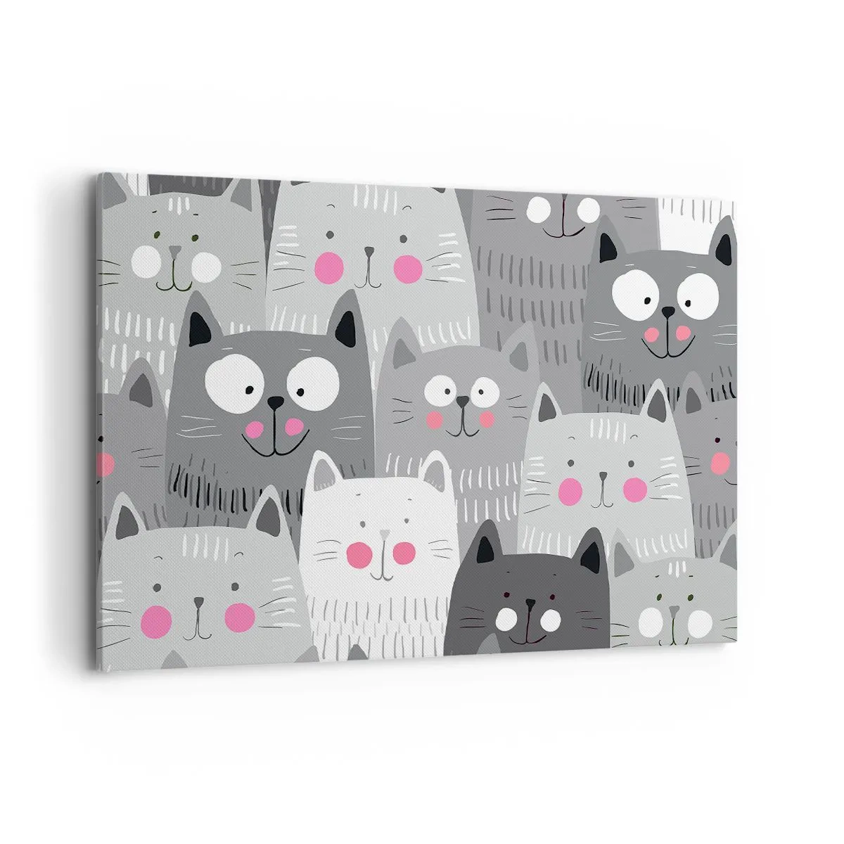 Obraz na płótnie - Zabawny wzór z kotami w odcieniach szarości - 120x80cm - Koci świat - Nowoczesna dekoracja ścienna do salonu, kuchni i sypialni ARTTOR
