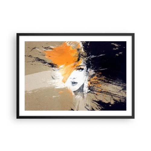 Plakat w czarnej ramie - Abstrakcyjny portret kobiety z intensywnymi kolorami - 70x50cm - I staje się światło - Nowoczesna dekoracja ścienna do salonu i sypialni ARTTOR