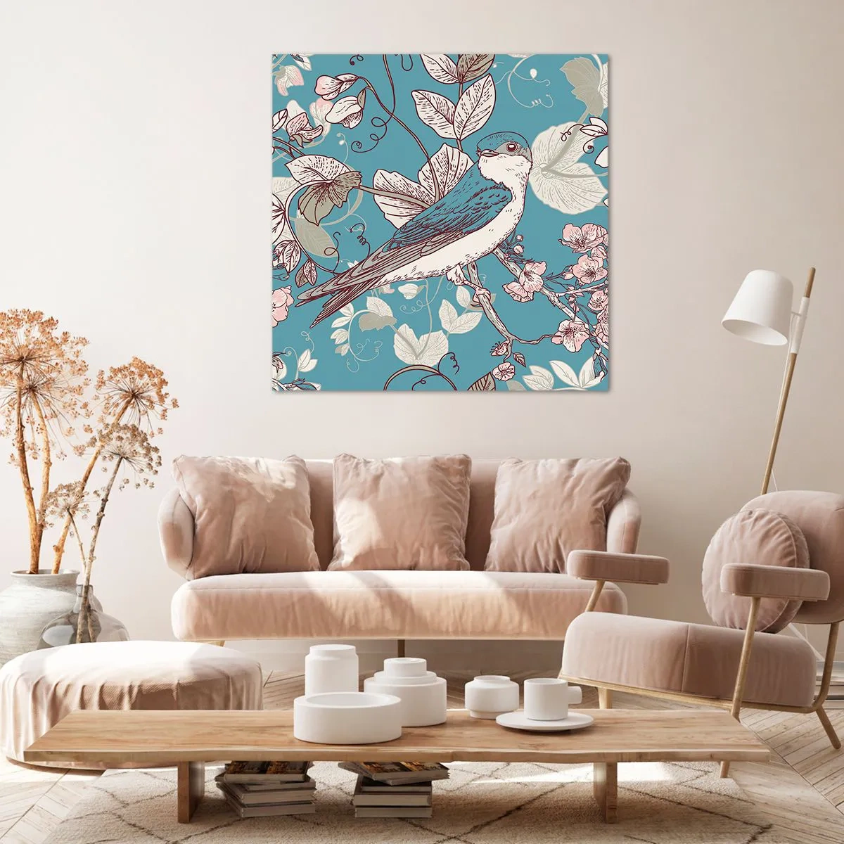 Obraz na płótnie - W białodrzewiu ćwirnie i srebliście - 60x60 cm