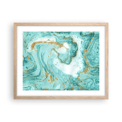 Plakat w ramie jasny dąb - Pod wielką falą z epoki Edo - 50x40 cm