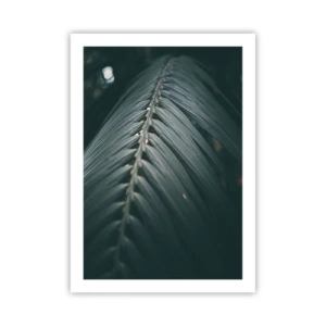 Plakat - Liść palmowy w ciemnej tonacji z delikatnym oświetleniem - 50x70cm - Precyzja natury - Nowoczesna dekoracja ścienna do salonu, kuchni i sypialni ARTTOR