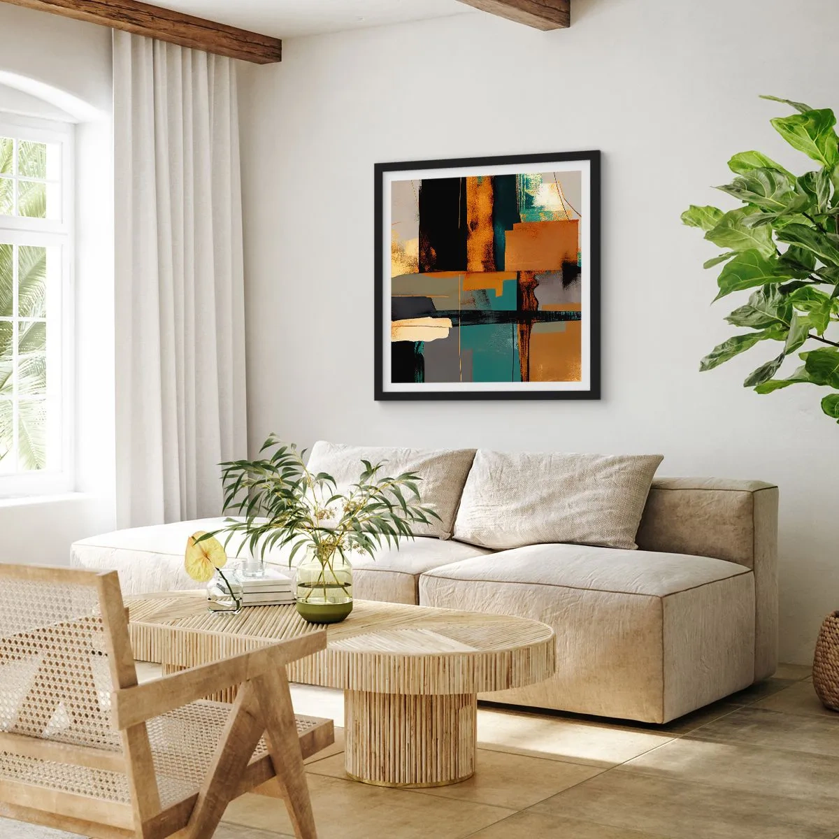 Plakat w czarnej ramie - Abstrakcja – światło i cień - 40x40 cm