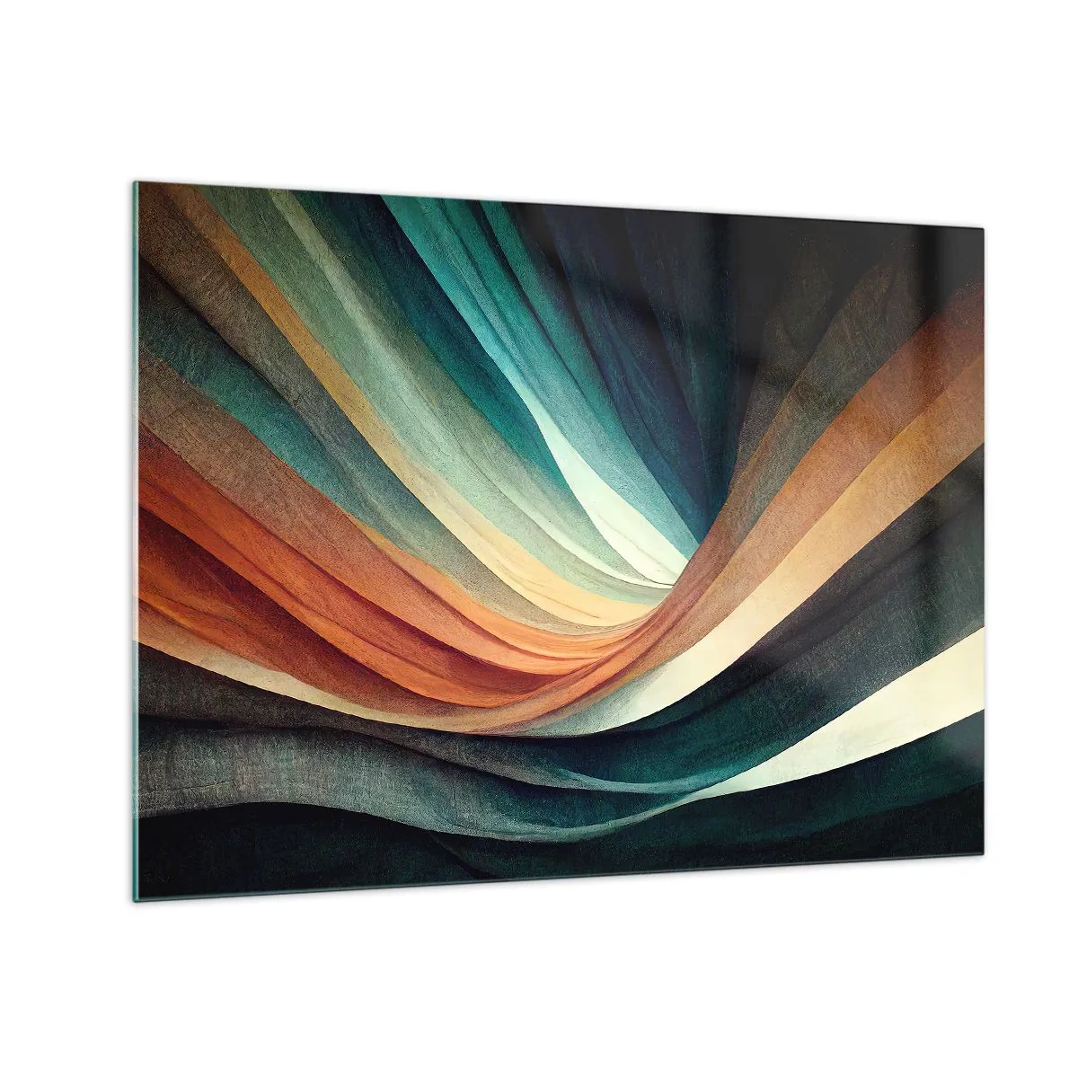 Obraz na szkle - Kolorowe fale w odcieniach turkusu, pomarańczu i beżu - 70x50cm - Utkane z barw - Nowoczesna dekoracja ścienna do salonu i sypialni ARTTOR