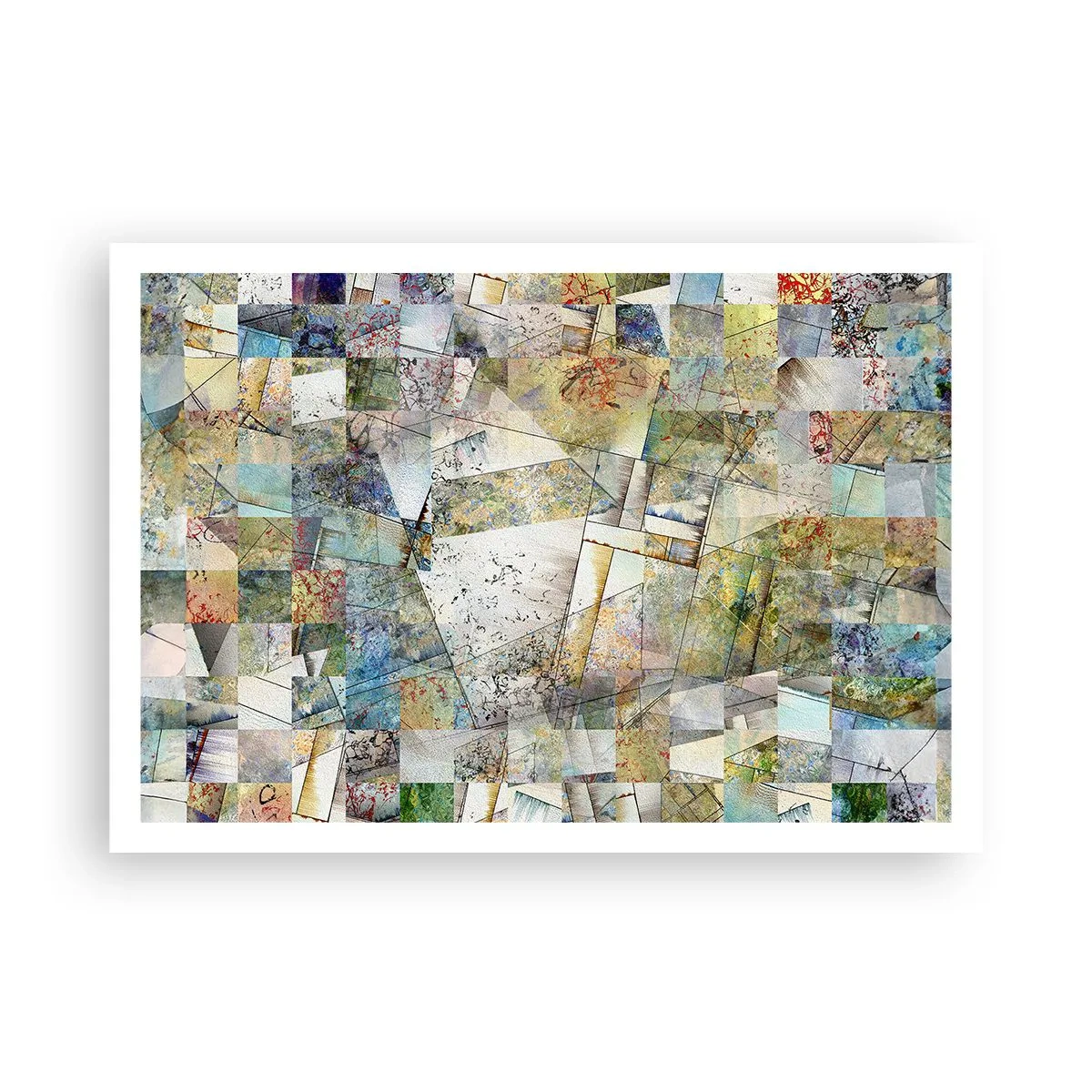 Plakat - Kolorowa abstrakcja z geometrycznymi kształtami i liniami - 100x70cm - Geometryczne przetasowanie - Nowoczesna dekoracja ścienna do salonu i sypialni ARTTOR