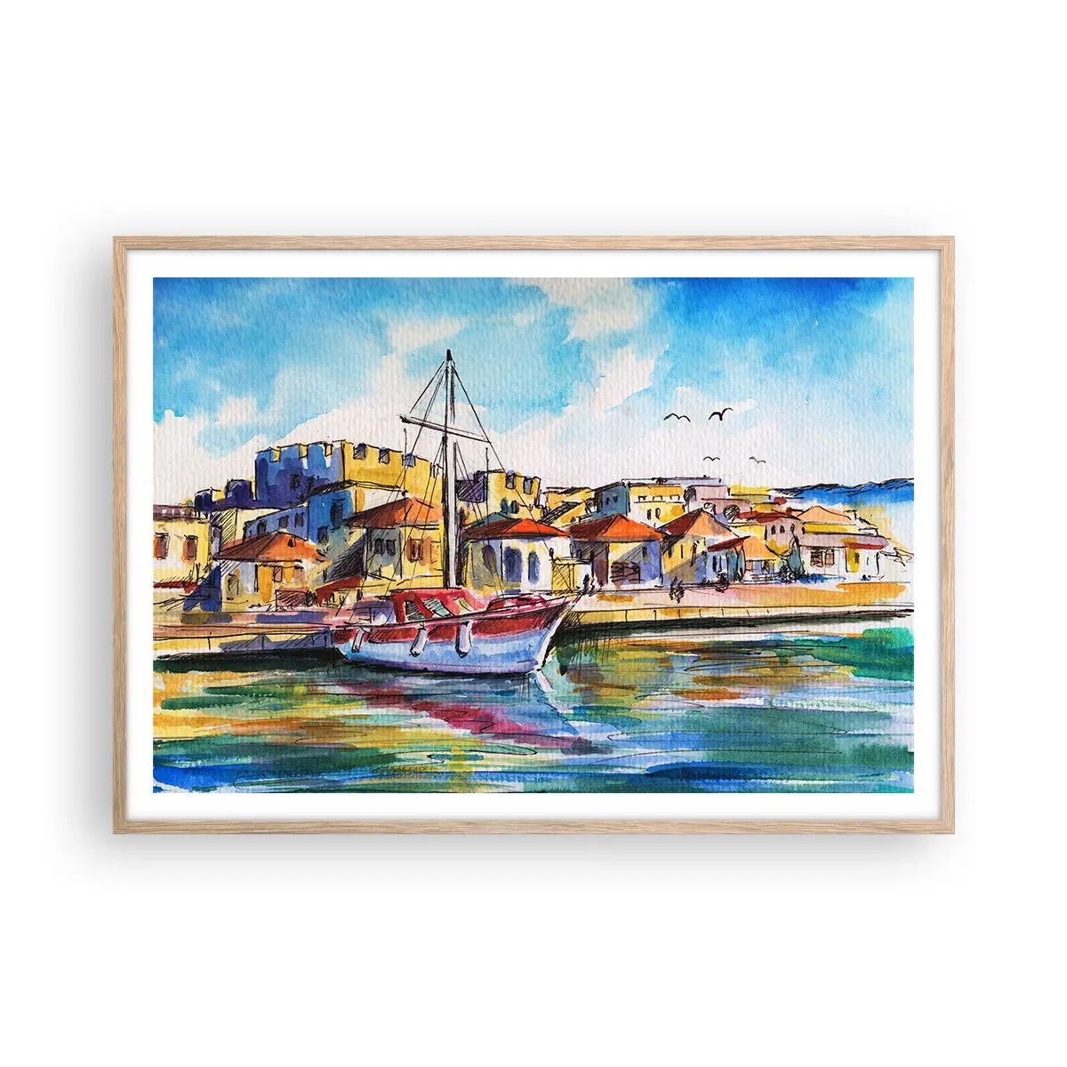 Plakat w ramie jasny dąb - Tęczowe popołudnie - 100x70 cm