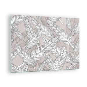 Obraz na szkle - Czarno-białe liście na beżowym tle w stylu graficznym - 70x50cm - Pierzasta zawierucha - Nowoczesna dekoracja ścienna do salonu i sypialni ARTTOR