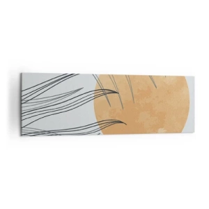 Obraz na płótnie - Abstrakcyjne źdźbła traw na tle dużego pomarańczowego słońca - 160x50cm - Zawsze ku słońcu - Nowoczesna dekoracja ścienna do salonu i sypialni ARTTOR