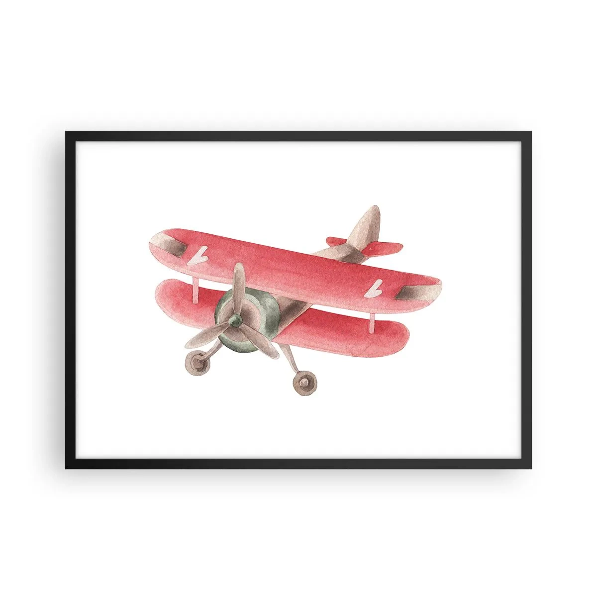 Plakat w czarnej ramie - Czerwony samolot w stylu retro na białym tle - 70x50cm - Gotowy do wysokich lotów - Nowoczesna dekoracja ścienna do salonu i sypialni ARTTOR