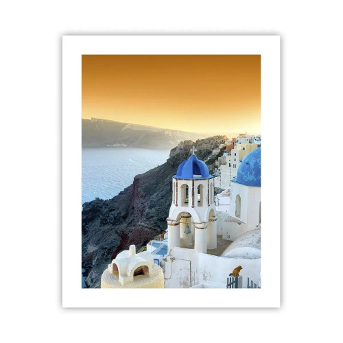 Plakat - Santorini - przytulone do skał - 40x50 cm