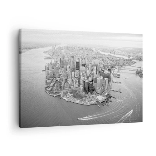 Obraz na płótnie - Jak nie pokochać? - Widok na Manhattan z lotu ptaka w czerni i bieli - 70x50cm