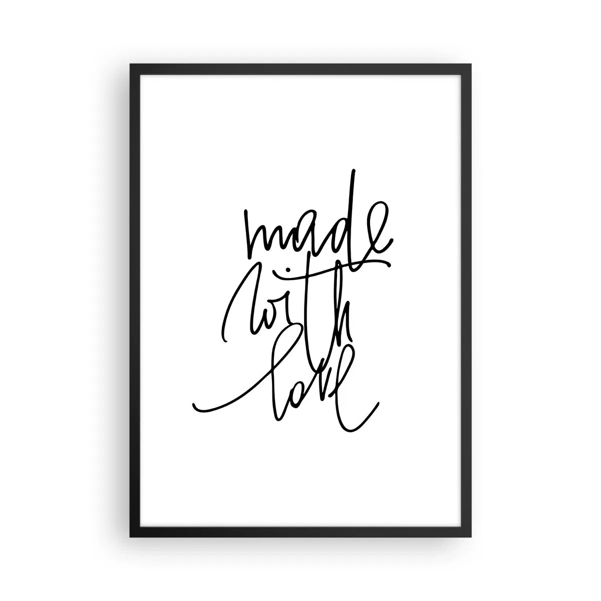 Plakat w czarnej ramie - Kaligraficzny napis Made with Love na białym tle - 50x70cm - Najlepsza marka - Nowoczesna dekoracja ścienna do salonu i sypialni ARTTOR
