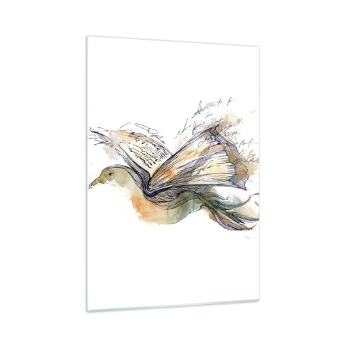 Obraz na szkle - Ptak z rozwiniętej książki, artystyczna metafora wiedzy - 50x70cm - Na skrzydłach poezji - Nowoczesna dekoracja ścienna do salonu, kuchni i sypialni ARTTOR