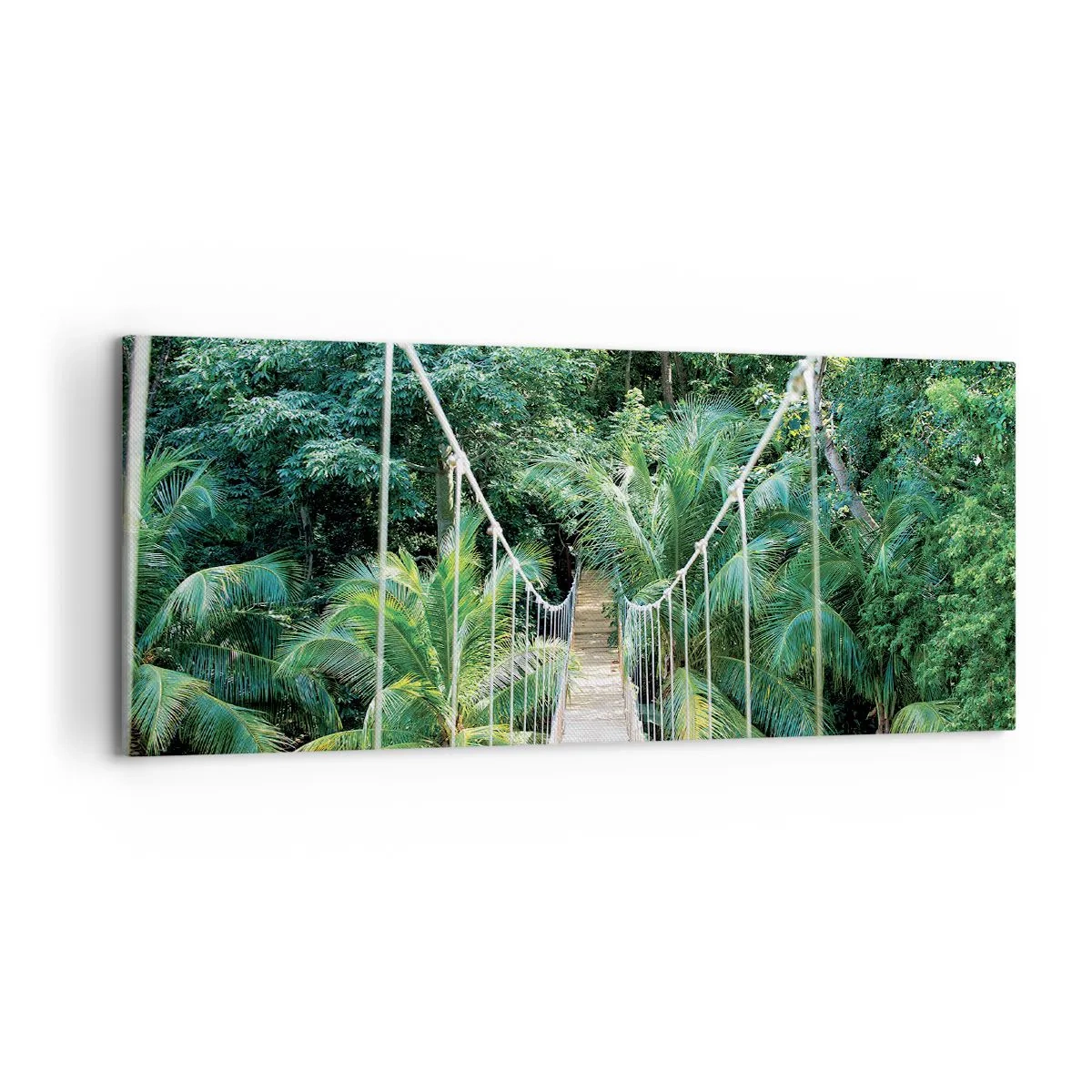 Obraz na płótnie - Wiszący most w tropikalnej dżungli pełnej zieleni - 120x50cm - Welcome to the jungle! - Nowoczesna dekoracja ścienna do salonu i sypialni ARTTOR