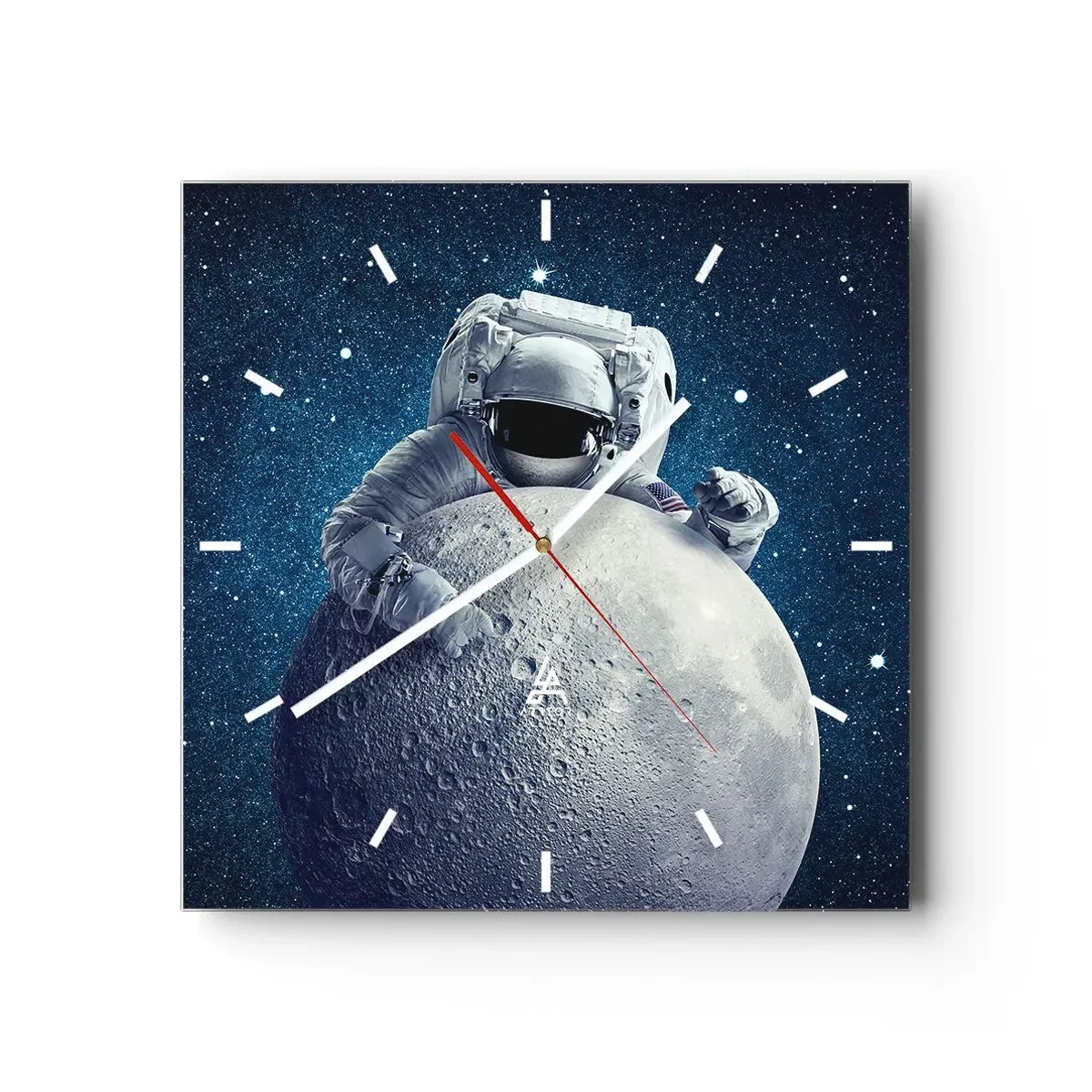 Zegar ścienny - Astronauta trzymający księżyc na tle rozgwieżdżonego nieba - 30x30cm - Kosmiczny żartowniś - Nowoczesna dekoracja ścienna do salonu i sypialni ARTTOR