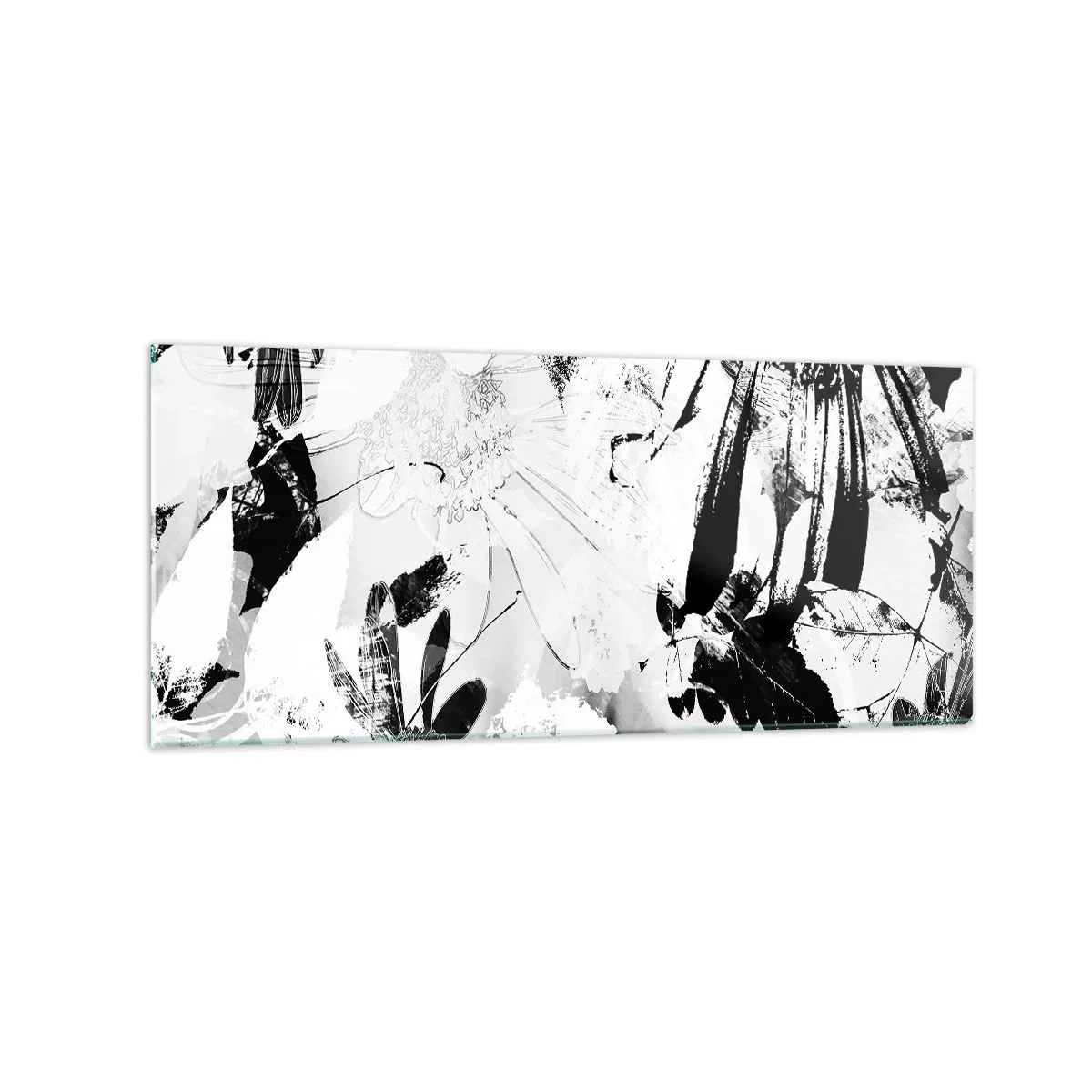 Obraz na szkle - Czarno-białe abstrakcyjne kwiaty w minimalistycznym stylu - 120x50cm - Jesień w negatywie - Nowoczesna dekoracja ścienna do salonu i sypialni ARTTOR
