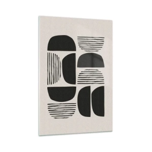 Obraz na szkle - Geometria z półkolami i liniami w czerni na jasnym tle - 70x100cm - Połowiczne układy - Nowoczesna dekoracja ścienna do salonu i sypialni ARTTOR