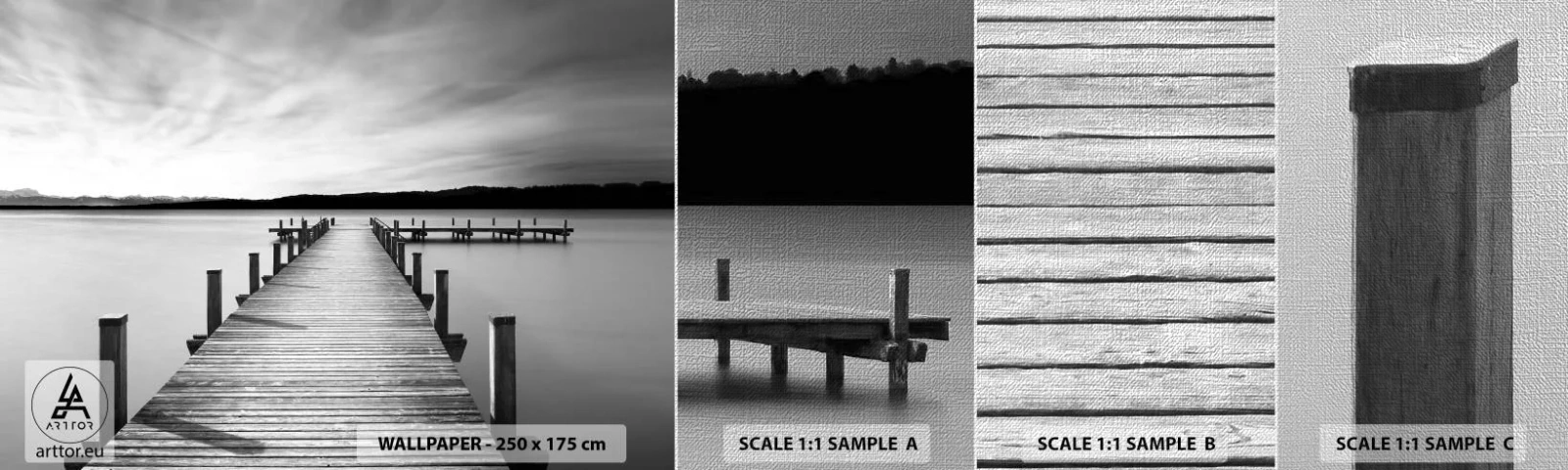 Fototapeta Próbka Premium Canvas - U wodopoju – spokoju - Krajobraz, Jezioro, Drewniany Pomost - 100x30 cm