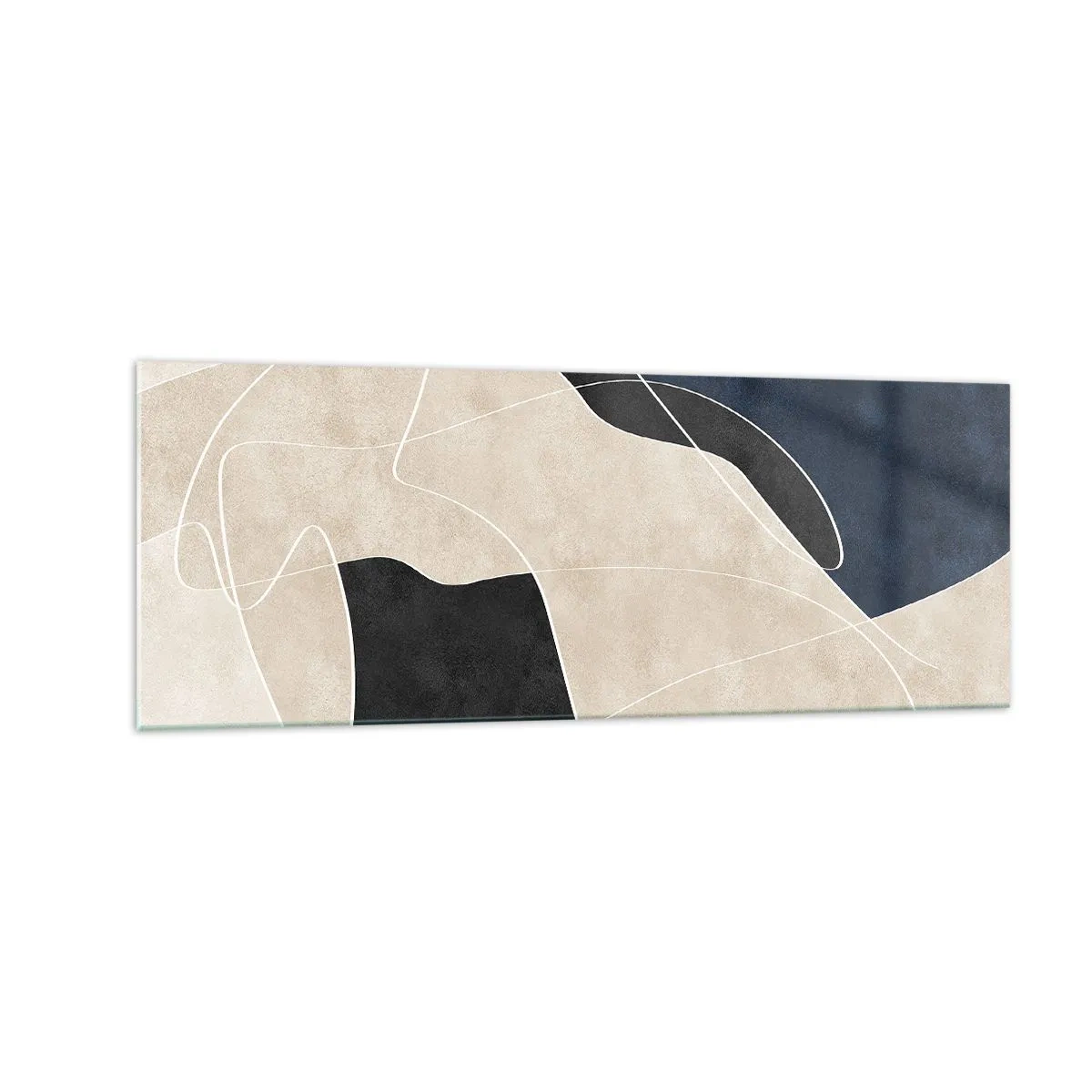 Obraz na szkle - Geometryczna abstrakcja w odcieniach beżu i granatu - 140x50cm - Kompozycja abstrakcyjna – kontrast barw - Nowoczesna dekoracja ścienna do salonu i sypialni ARTTOR