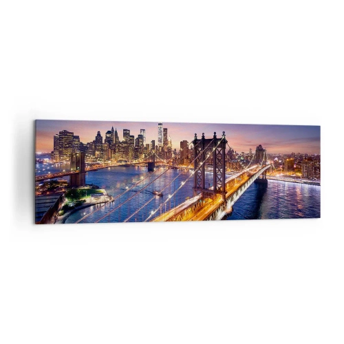 Obraz na płótnie - Most i panorama miasta o zachodzie słońca - 160x50cm - Świetlistym mostem do serca miasta - Nowoczesna dekoracja ścienna do salonu i sypialni ARTTOR