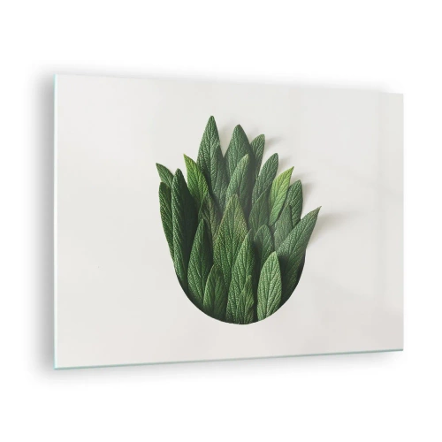 Obraz na szkle - Zielone liście ułożone w kształcie wazonu na białym tle - 70x50cm - Nieposkromiona ciekawość - Nowoczesna dekoracja ścienna do salonu i sypialni ARTTOR