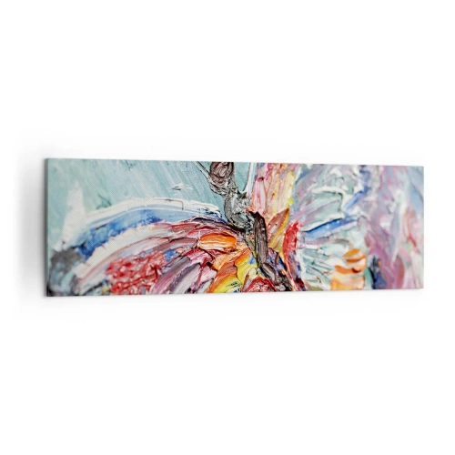 Obraz na płótnie - Kolorowy motyl w stylu impasto na pastelowym tle - 160x50cm - Pomalowany przez naturę - Nowoczesna dekoracja ścienna do salonu i sypialni ARTTOR