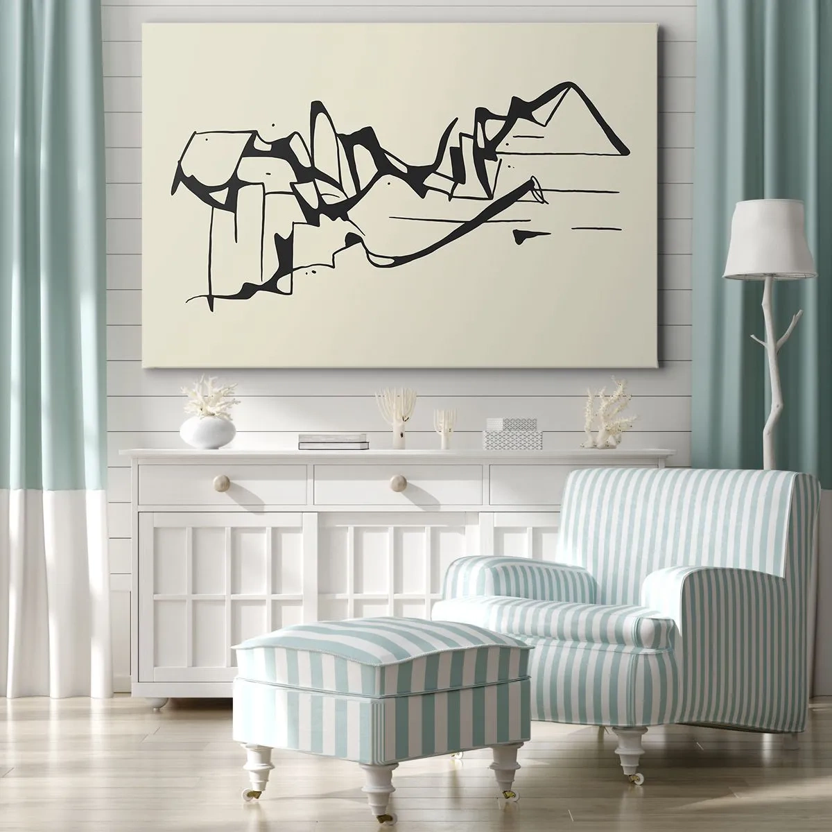 Obraz na płótnie - Abstrakcyjny rysunek gór w czarno-białej kolorystyce - 70x50cm - Być może pejzaż - Nowoczesna dekoracja ścienna do salonu i sypialni ARTTOR