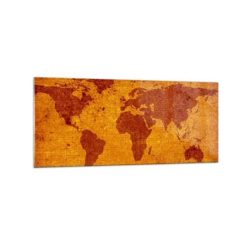 Obraz na szkle - Mapa świata w stylu vintage na tle w odcieniach brązu i złota. - 120x50cm - Zaproszenie do podróży - Nowoczesna dekoracja ścienna do salonu i sypialni ARTTOR
