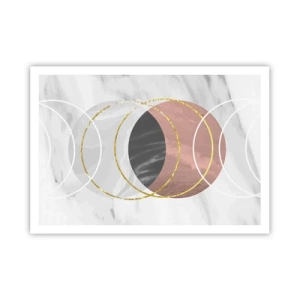 Plakat - Abstrakcyjna kompozycja geometryczna z kołami i metalicznymi detalami - 100x70cm - Muzyka sfer - Nowoczesna dekoracja ścienna do salonu i sypialni ARTTOR