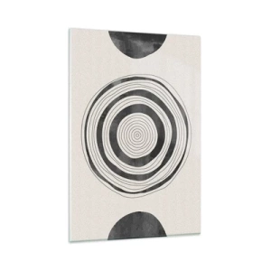 Obraz na szkle - Minimalistyczne czarno-białe okręgi na jasnym tle - 80x120cm - Ważne to co pomiędzy - Nowoczesna dekoracja ścienna do salonu i sypialni ARTTOR