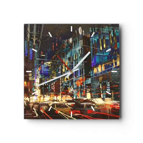 Zegar ścienny - Miejska nocna scena z neonami - 30x30cm - Wieczorny gwar ulicy - Nowoczesna dekoracja ścienna do salonu i sypialni ARTTOR