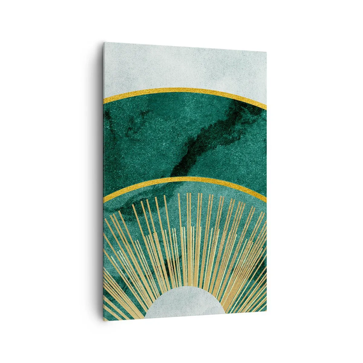 Obraz na płótnie - Abstrakcyjny wzór z okręgami w szmaragdowym i złotym kolorze - 80x120cm - Inny układ słoneczny - Nowoczesna dekoracja ścienna do salonu i sypialni ARTTOR