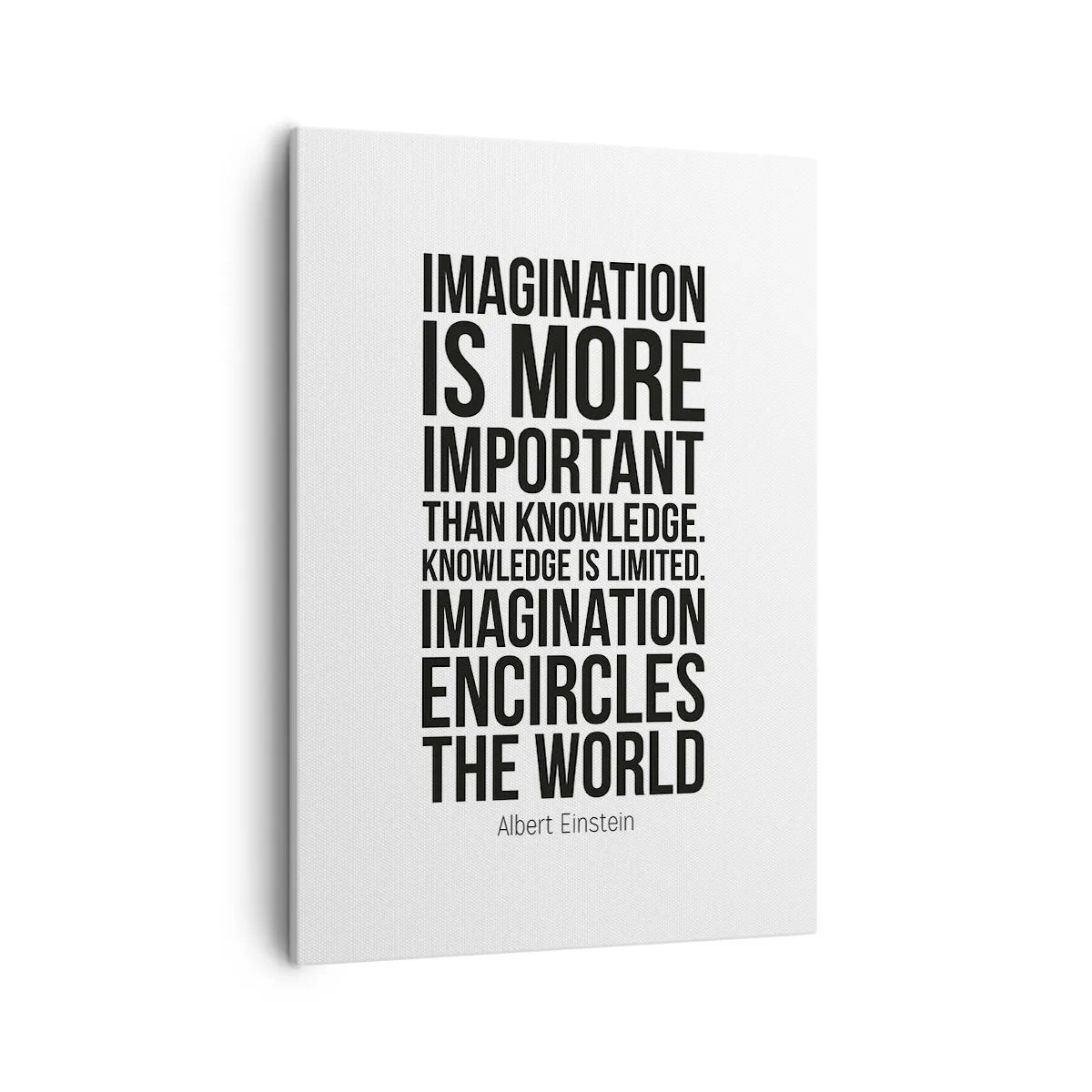 Obraz na płótnie - Cytat Alberta Einsteina o wyobraźni w czarno-białej typografii - 50x70cm - Einstein o mocy wyobraźni - Nowoczesna dekoracja ścienna do salonu, kuchni i sypialni ARTTOR