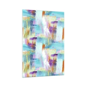 Obraz na szkle - Kolorowa abstrakcja z dynamicznymi pociągnięciami pędzla - 70x100cm - Pogodny mazaniec-przekładaniec - Nowoczesna dekoracja ścienna do salonu i sypialni ARTTOR