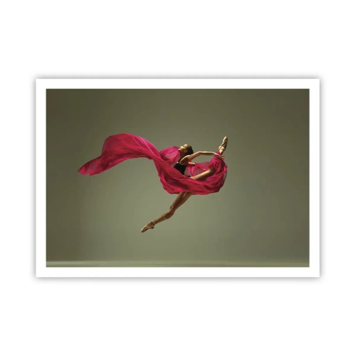 Plakat - Tancerka baletowa w dynamicznej pozie z różowym materiałem - 100x70cm - Tańczący płomień - Nowoczesna dekoracja ścienna do salonu i sypialni ARTTOR