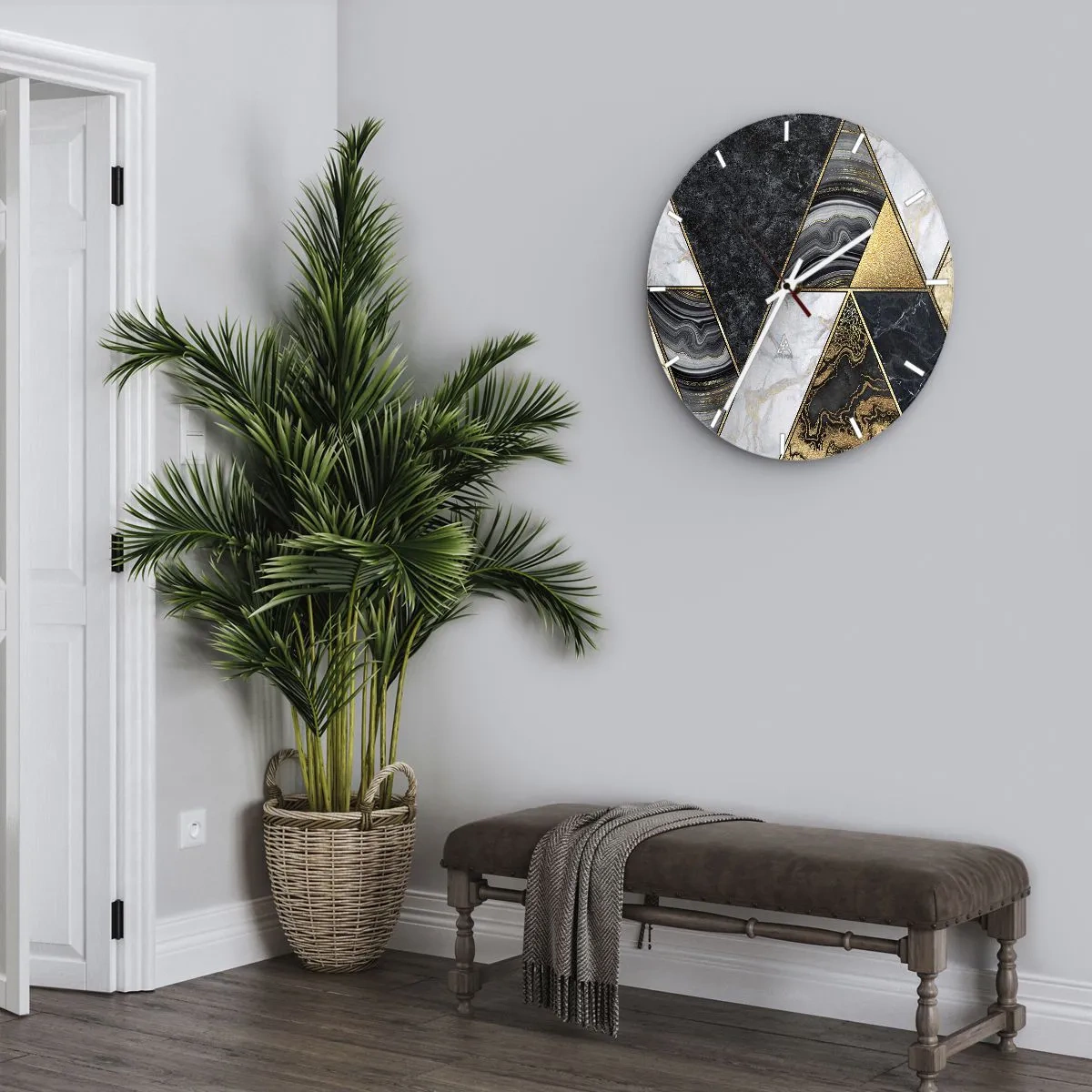 Zegar ścienny - Złote i marmurowe trójkąty w geometrycznej mozaice - 30x30cm - Kamień przy kamieniu - Nowoczesna dekoracja ścienna do salonu, kuchni i sypialni ARTTOR