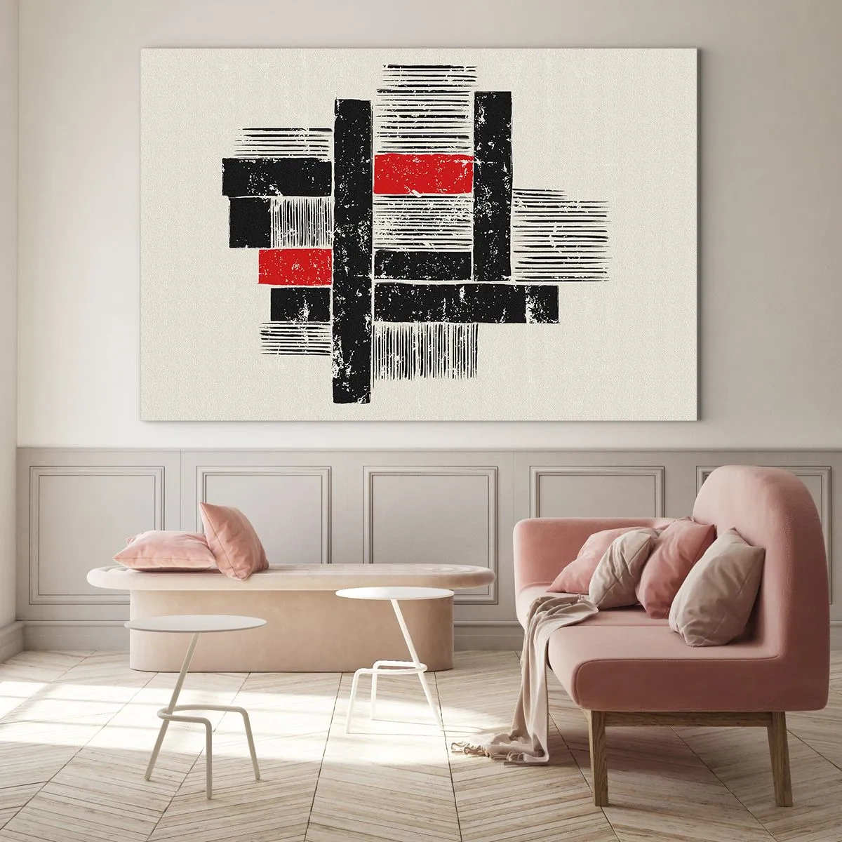 Obraz na szkle - Abstrakcyjne pasy w czerni i czerwieni - 70x50cm - Czerwone i czarne - Nowoczesna dekoracja ścienna do salonu i sypialni ARTTOR