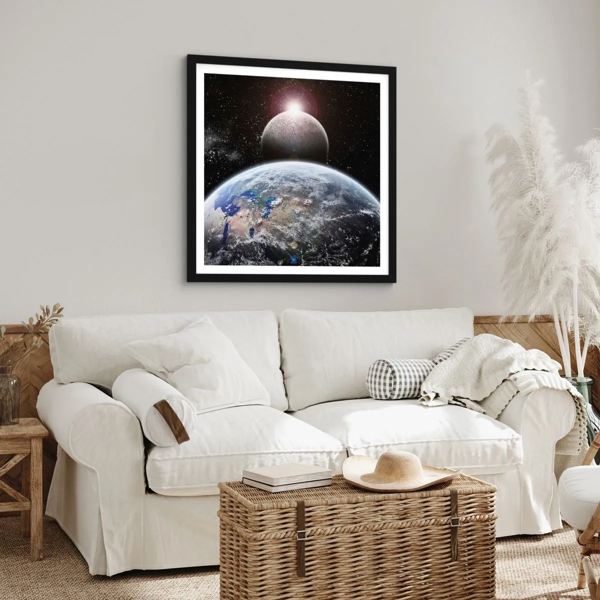 Plakat w czarnej ramie - Pejzaż kosmiczny - wschód słońca - 30x30 cm
