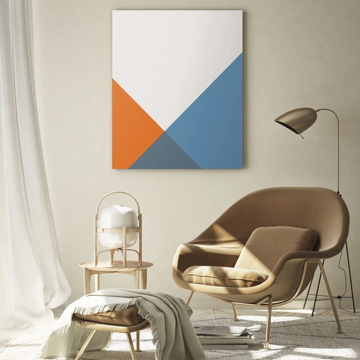 Obraz na szkle - Geometryczna kompozycja z kolorowymi trójkątami - 50x70cm - Pod kątem… - Nowoczesna dekoracja ścienna do salonu, kuchni i sypialni ARTTOR