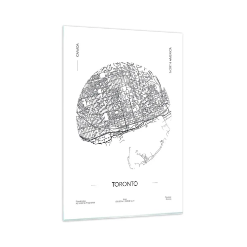 Obraz na szkle - Mapa Toronto w minimalistycznym, czarno-białym stylu - 80x120cm - Anatomia Toronto - Nowoczesna dekoracja ścienna do salonu i sypialni ARTTOR