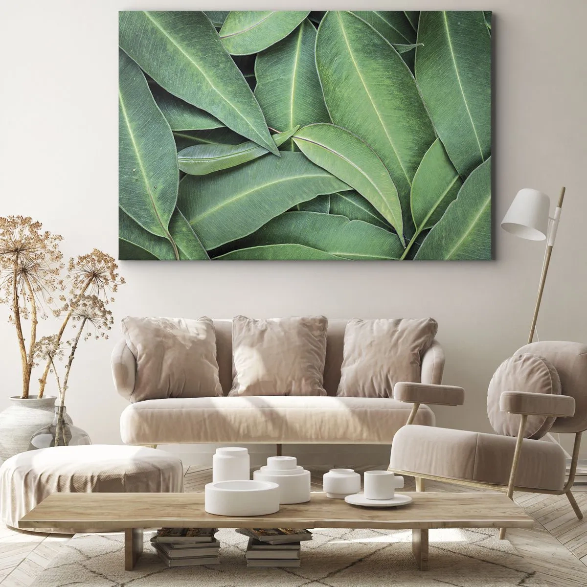 Obraz na płótnie - Zbliżenie na zielone liście tworzące naturalny wzór - 100x70cm - Soczyste i świeże - Nowoczesna dekoracja ścienna do salonu, kuchni i sypialni ARTTOR