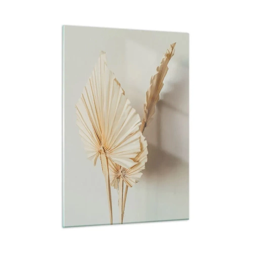 Obraz na szkle - Suszone liście palmowe w beżowej tonacji na jasnym tle - 50x70cm - Gdy potrzebne ukojenie - Nowoczesna dekoracja ścienna do salonu, kuchni i sypialni ARTTOR