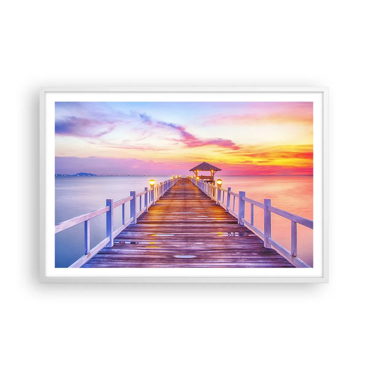 Plakat w białej ramie - Liliowo-złota cisza wieczoru - 91x61 cm