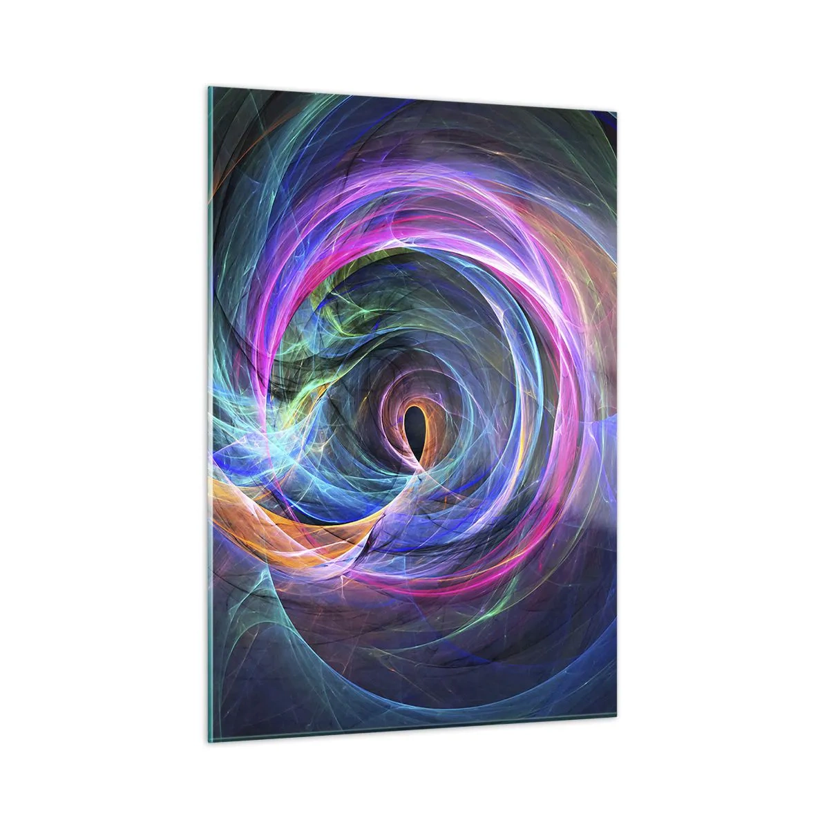 Obraz na szkle - Abstrakcyjna spirala w intensywnych barwach na ciemnym tle - 50x70cm - Dokąd mnie zaprowadzisz? - Nowoczesna dekoracja ścienna do salonu, kuchni i sypialni ARTTOR