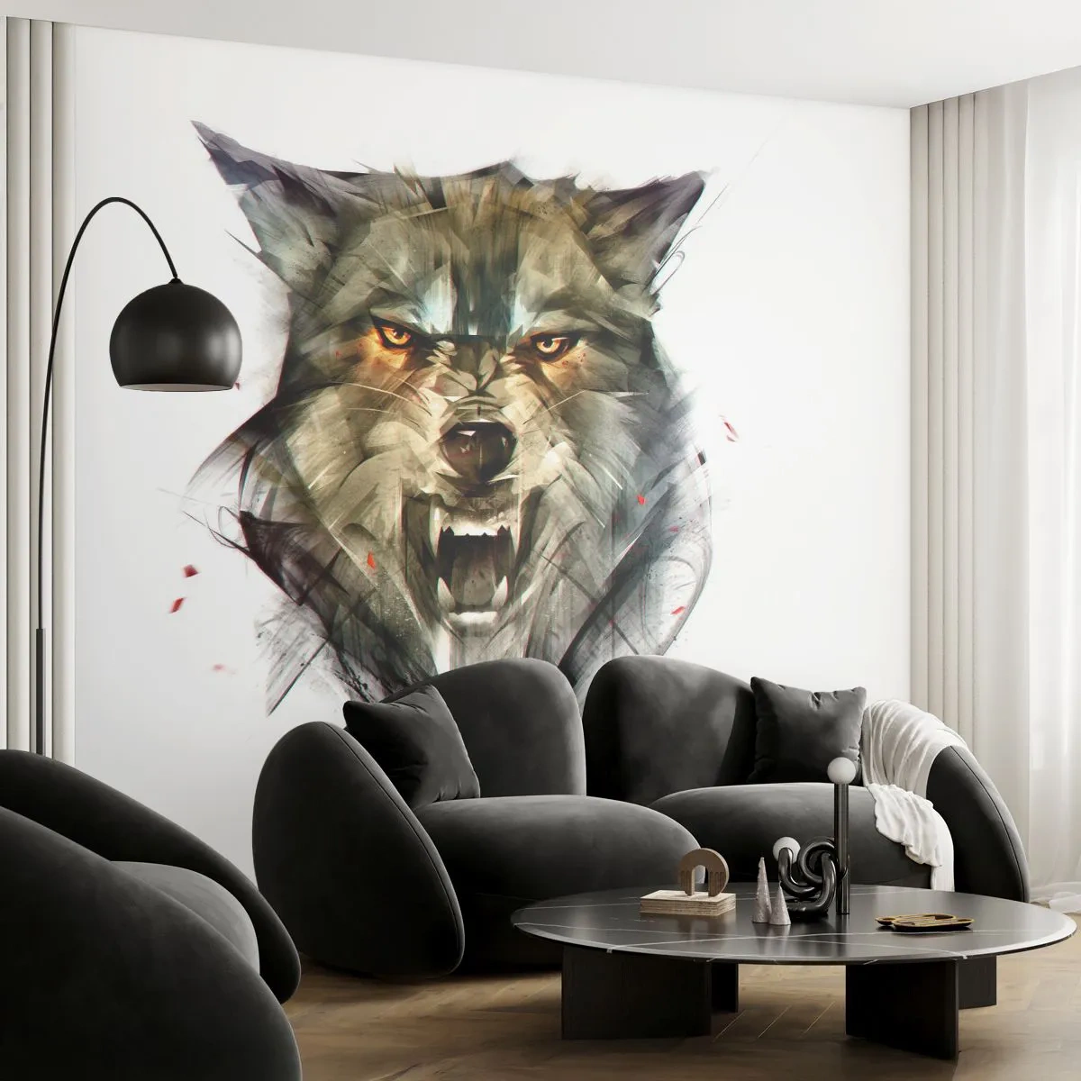 Fototapeta Samoprzylepna Deluxe Sticker - Ani kroku! - Abstrakcja, Zwierzęta, Wilk - 250x175 cm
