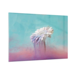 Obraz na szkle - Delikatny kwiat zanurzony w pastelowych odcieniach błękitu i różu - 100x70cm - Zaświaty kwiatów - Nowoczesna dekoracja ścienna do salonu, kuchni i sypialni ARTTOR