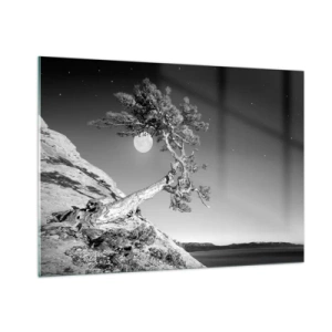 Obraz na szkle - Pochylone drzewo na zboczu z księżycem w tle - 100x70cm - Zwycięska wojowniczka - Nowoczesna dekoracja ścienna do salonu, kuchni i sypialni ARTTOR