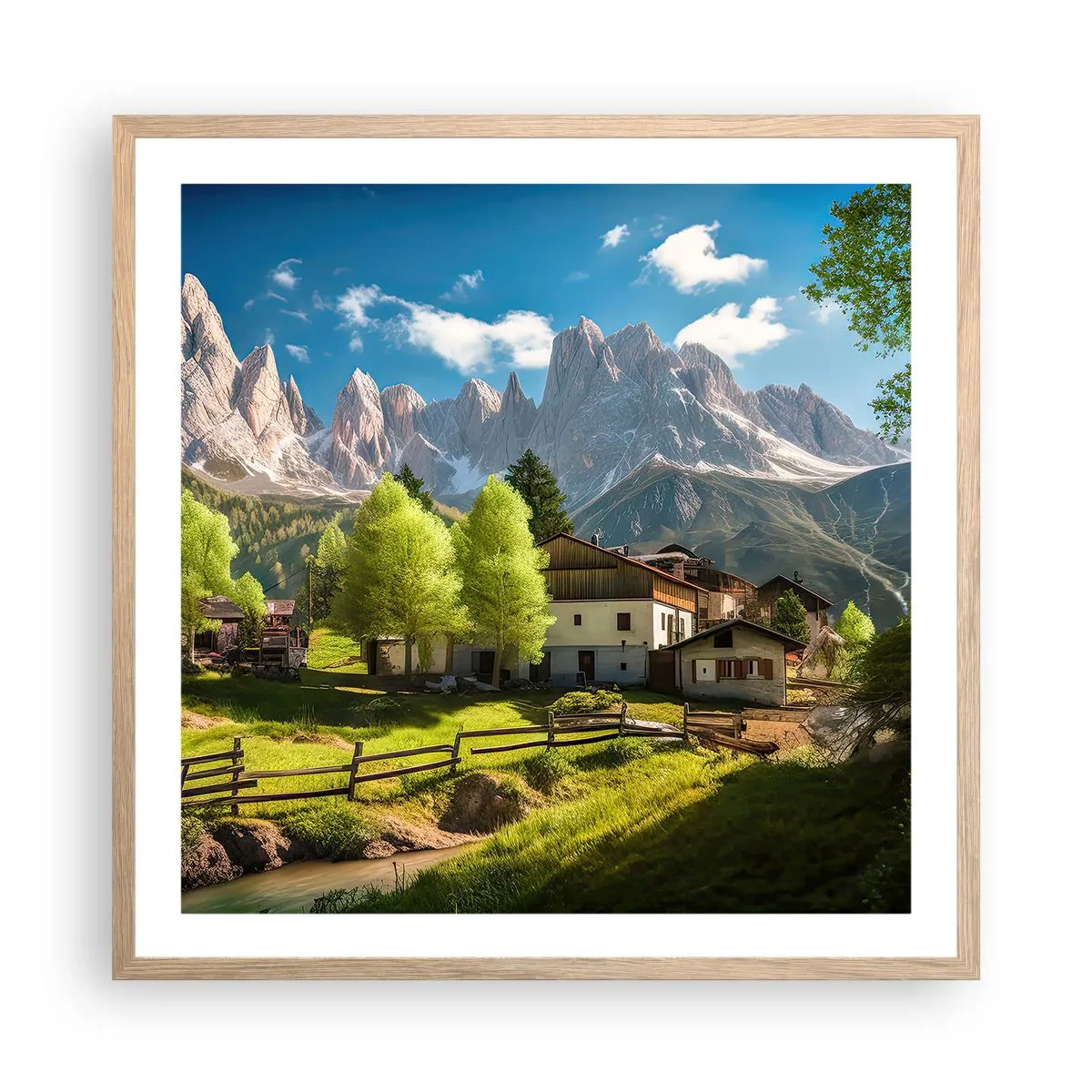 Plakat w ramie jasny dąb - Alpejska sielanka - 60x60 cm