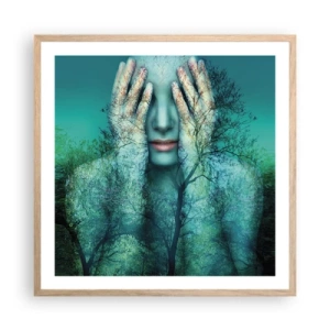 Plakat w ramie jasny dąb - Zanurzona w błękicie - 60x60 cm