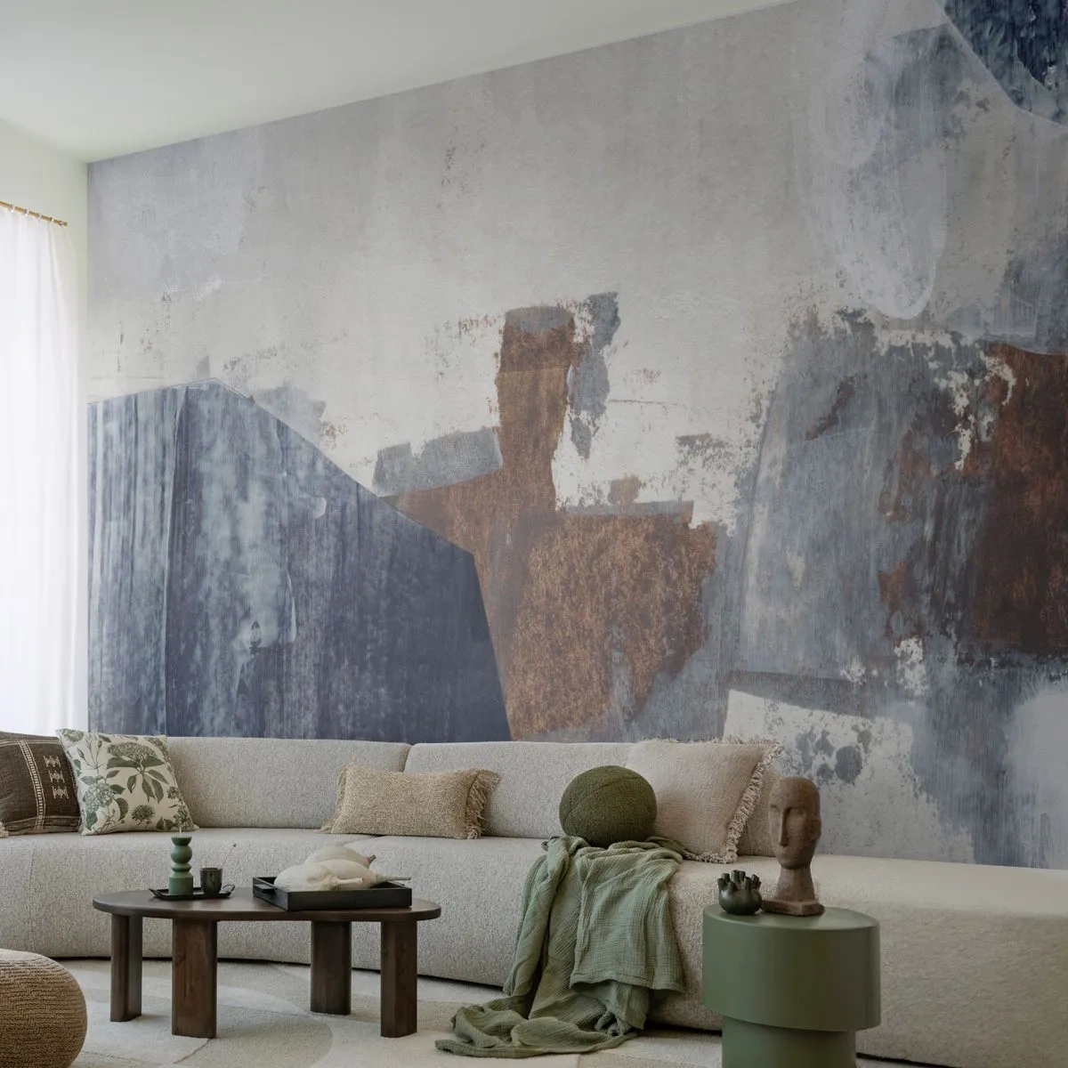 Fototapeta Samoprzylepna Deluxe Sticker - Błękitno-brunatne kształty - Sztuka, Abstrakcja, Minimalizm - 250x175 cm